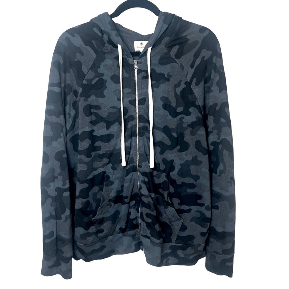 Sundry Camo Zip Front Hoodie Hooded Sweatshirt Black Gray